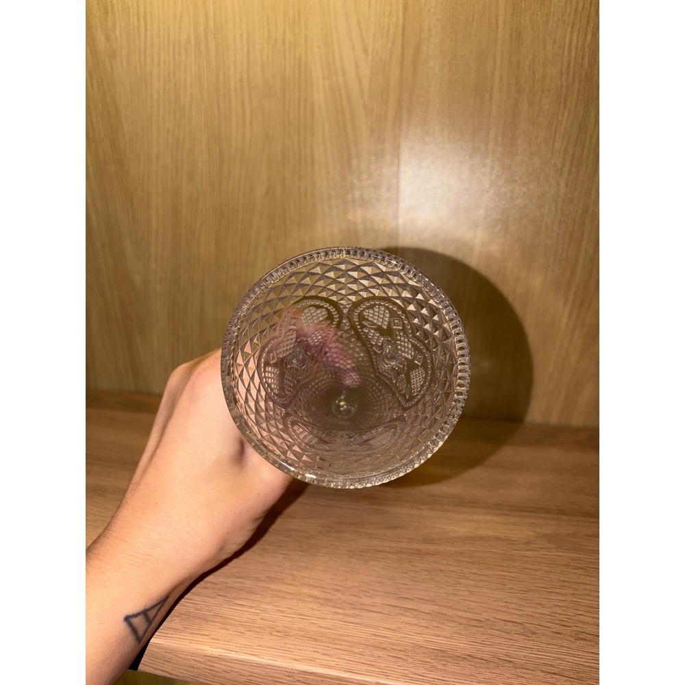Vintage Clear Pressed Glass Bud Vase Diamond Point Heart Pattern Pedestal 7.25in - Picture 2 of 4